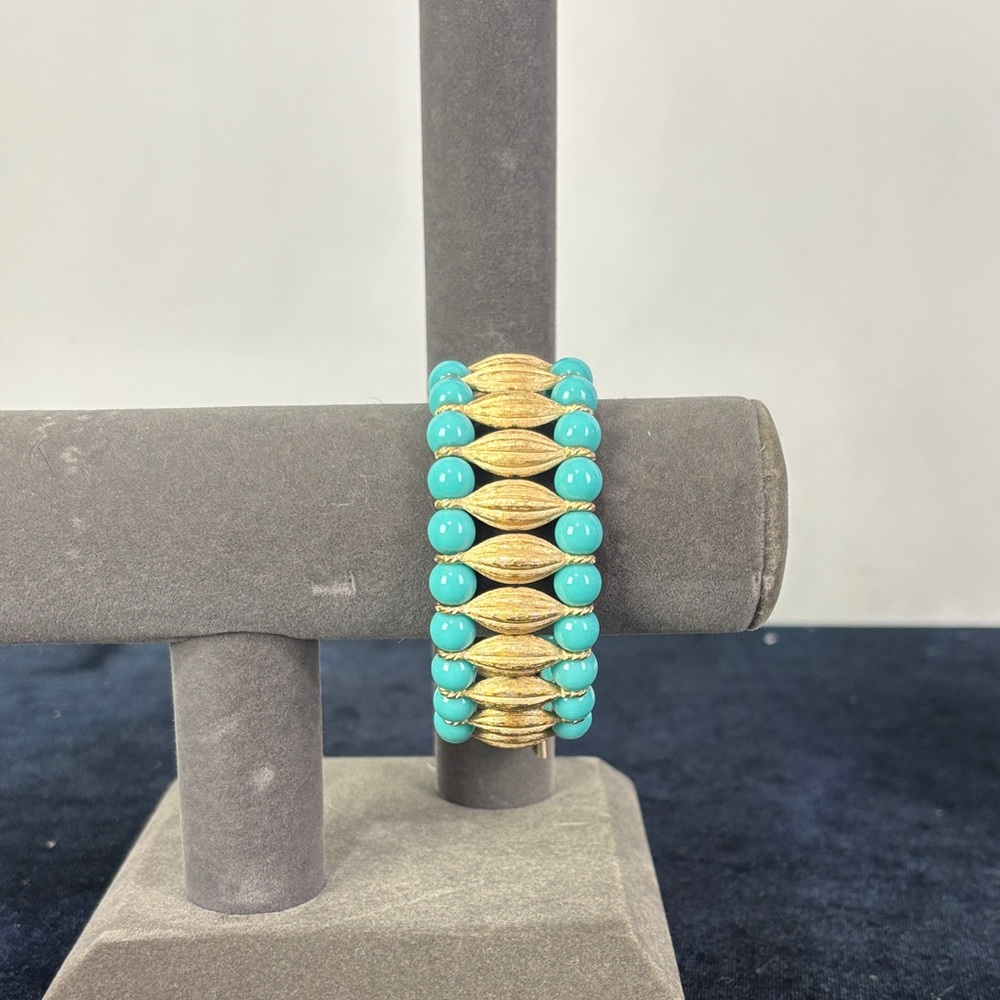 NWT Vintage Trifari Goldtone and Turquoise Egyptian Revival Bracelet